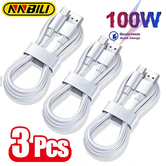 NNBILI 1-3PCS 10A 100W Type C Super Fast Charging Cable Data Cord For